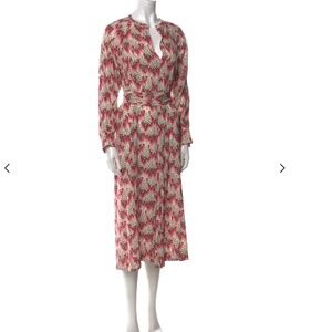 ISABEL MARANT Pink & White Silk Midi Length Dress 34 / 2